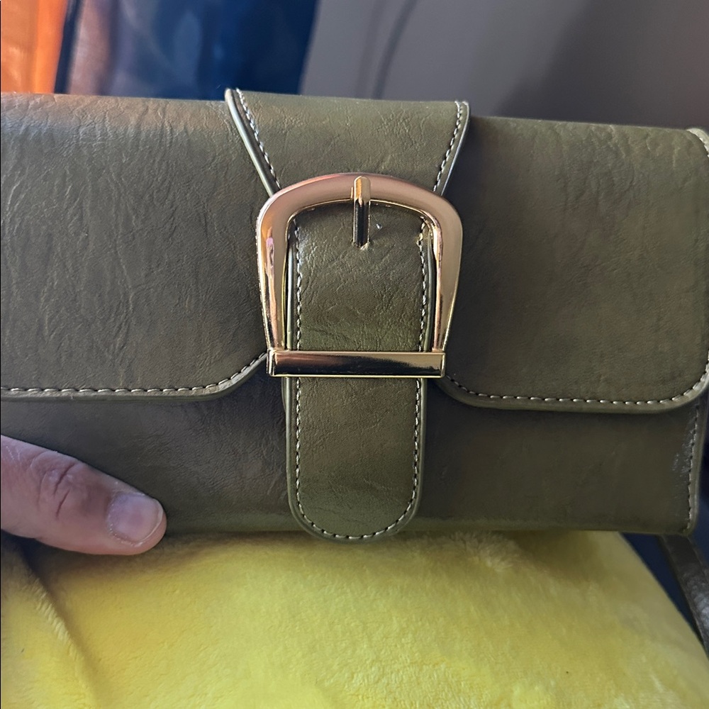 Elegant Army Green Vegan Leather Crossbody - Picture 6 of 16